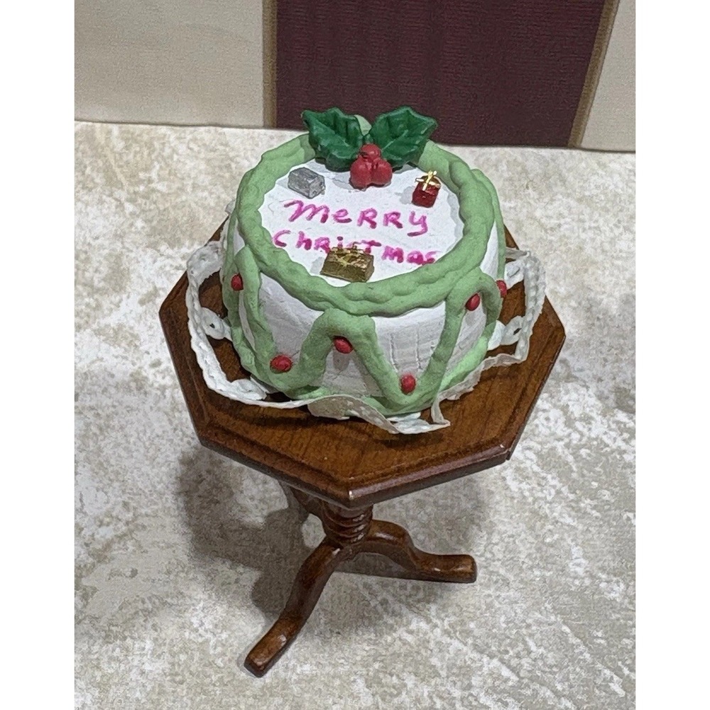 Artisan 1:12 Christmas Cake White Doily Holiday Food Dollhouse Miniature. OOAK